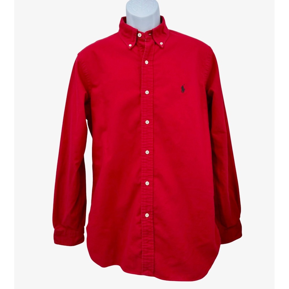 Ralph Lauren Button Down Shirt Classic Fit Red Brushed Cotton Men's Medium